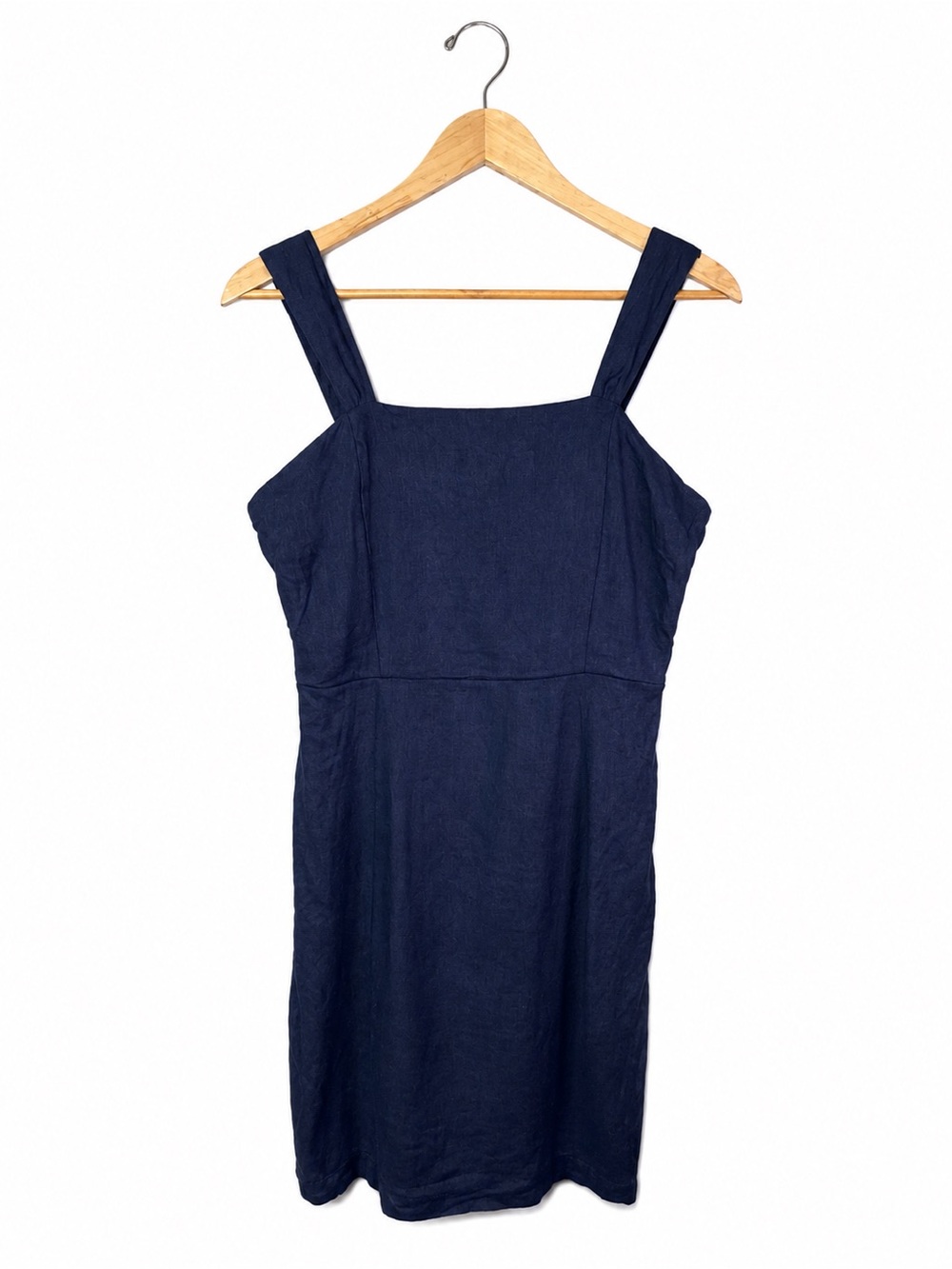 Halston Navy Linen Blend Square Neck Mini Dress Size 6 - Picture 2 of 6